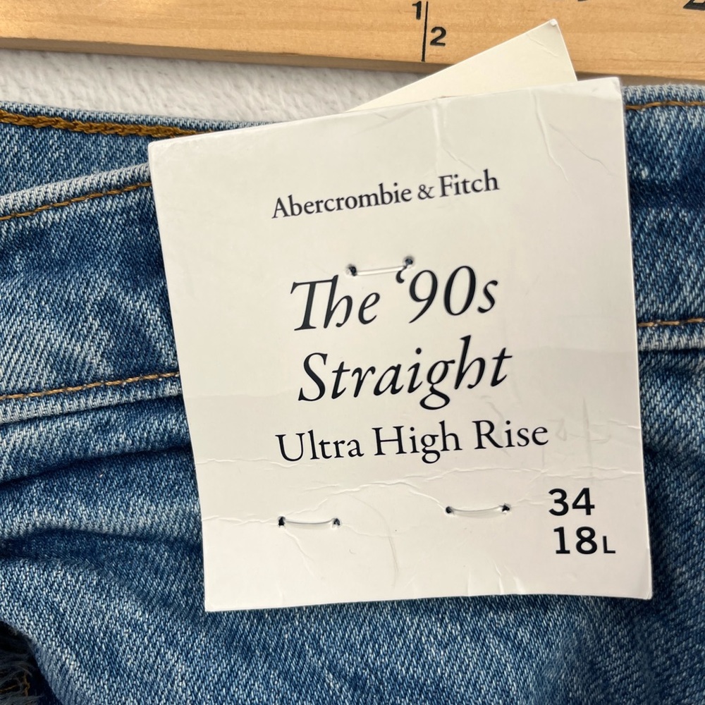 NWT Abercrombie & Fitch 34, 18 L Long 90s Straight Ultra High Rise Distressed - Picture 9 of 12